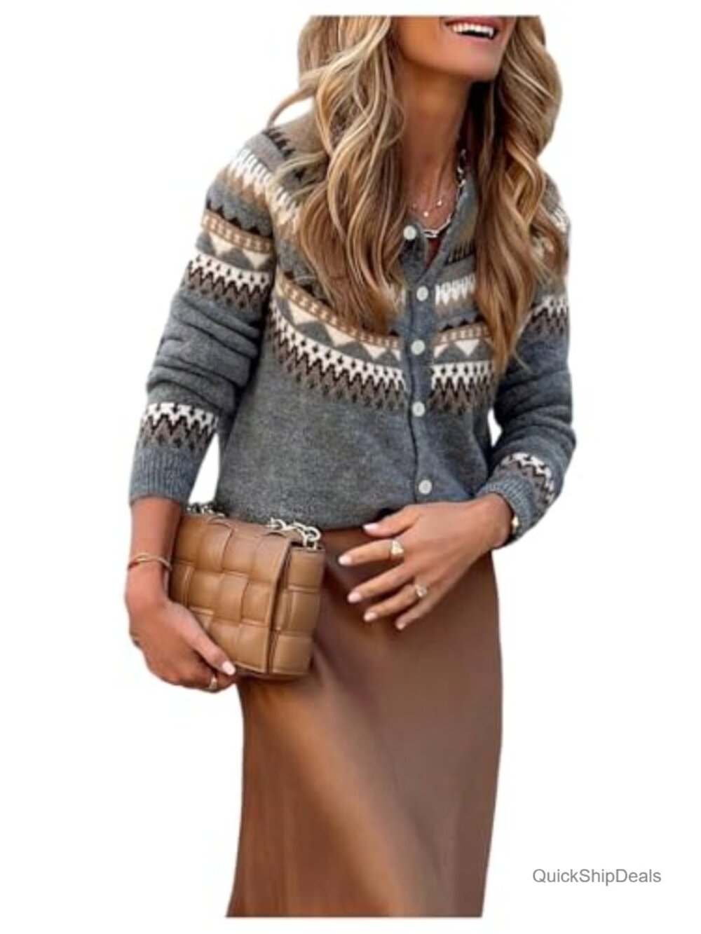 Fair Isle Cardigan Sweater Women Button Front Knitwear